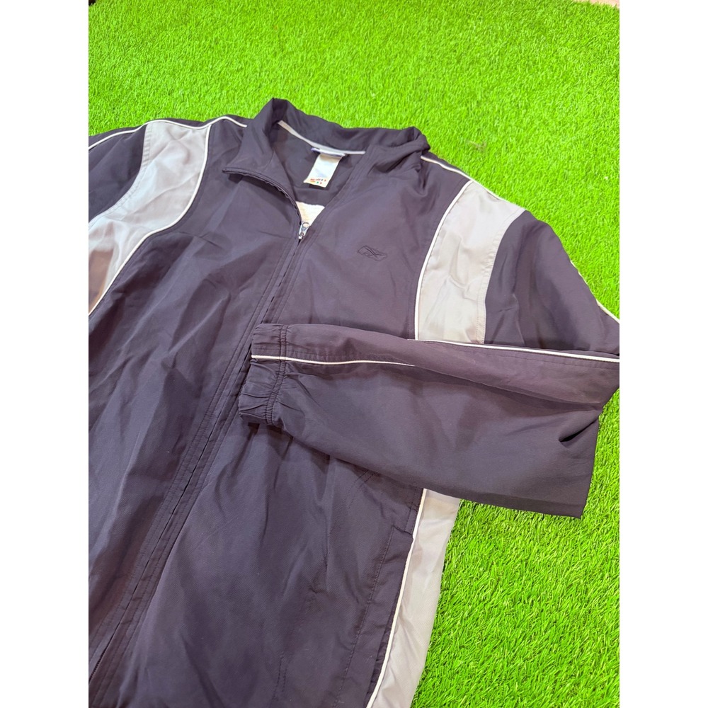 Reebok Mens Navy Blue Grey Full Zip Windbreaker Track Jacket Size M 0112